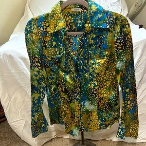 Cache gold , green blue & purple blouse